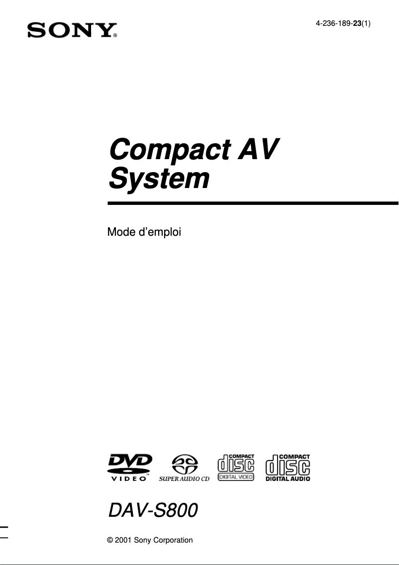 Page 1 of the manual User Manual Sony DAV-S800