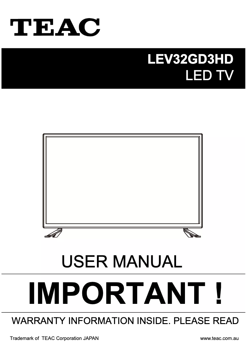 Page 1 of the manual User Manual Teac LEV32GD3HD