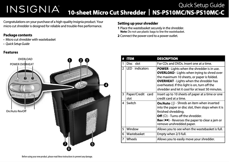 First page image of the manual for NS-PS10MC