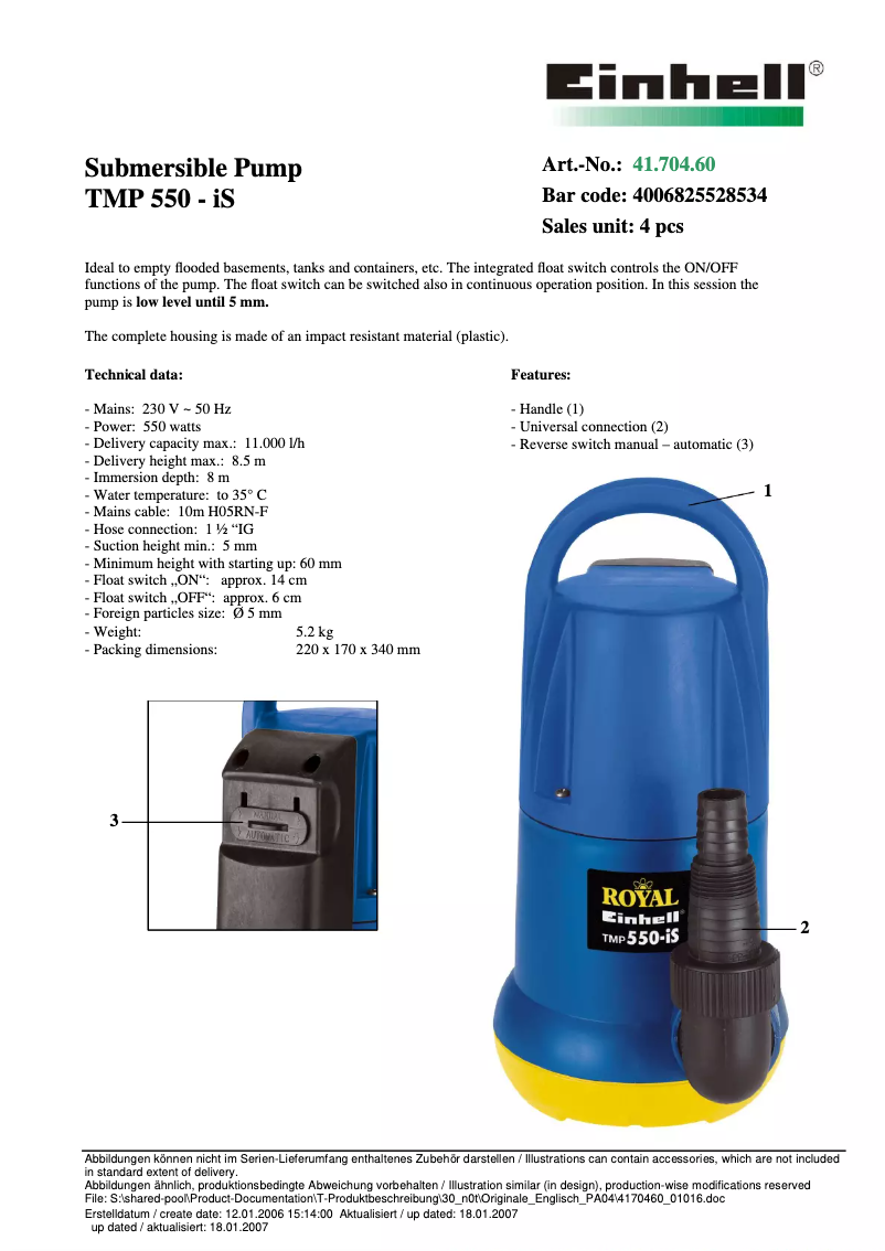 First page image of the manual for Royal TMP 550-iS