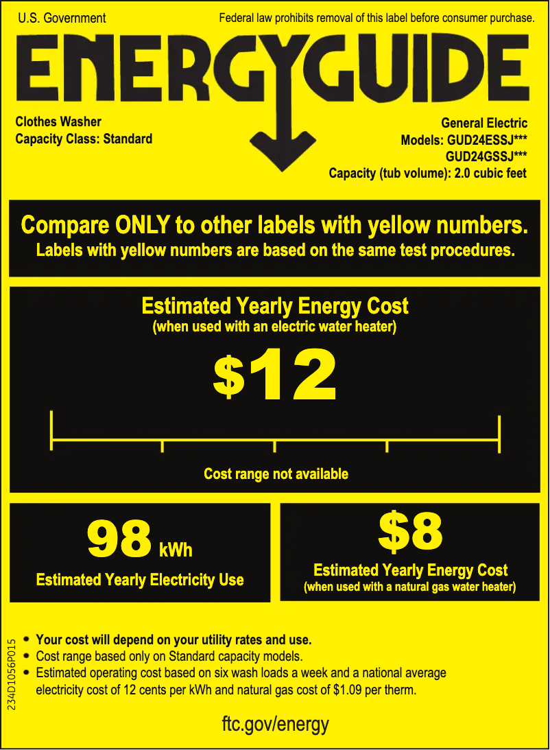 Page 1 of the manual Energy Label GE Spacemaker GUD24ESSJWW