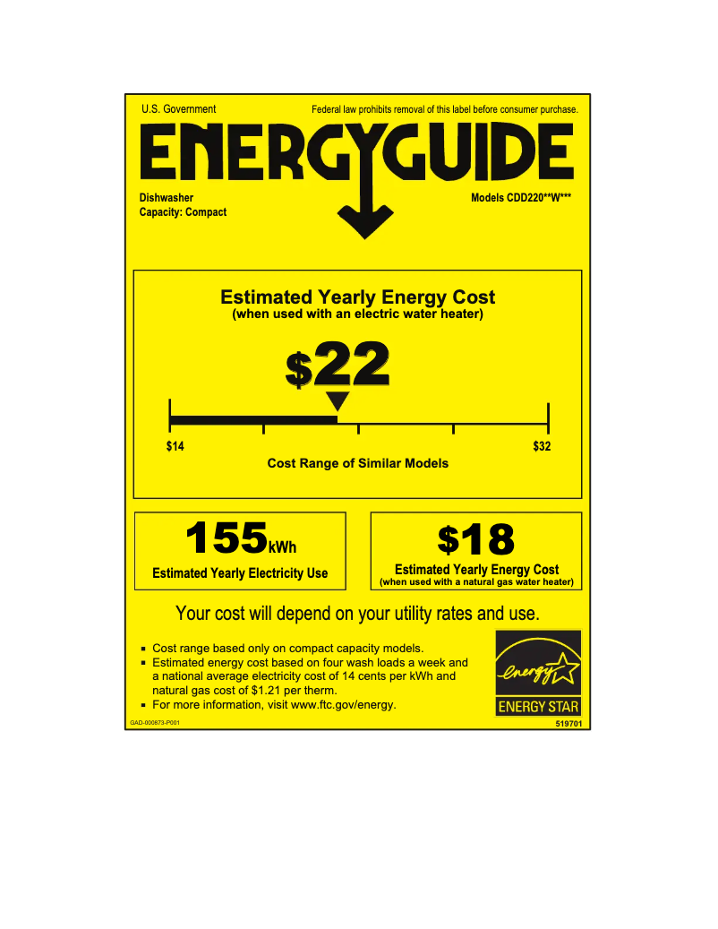 Page 1 of the manual Energy Label Café CDD220P2WS1