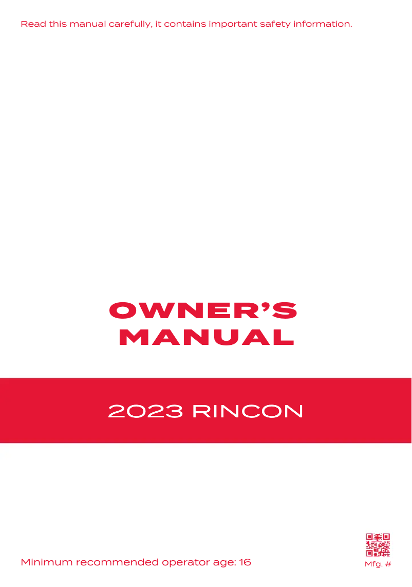 First page image of the manual for Rincon Fourtrax (2023)