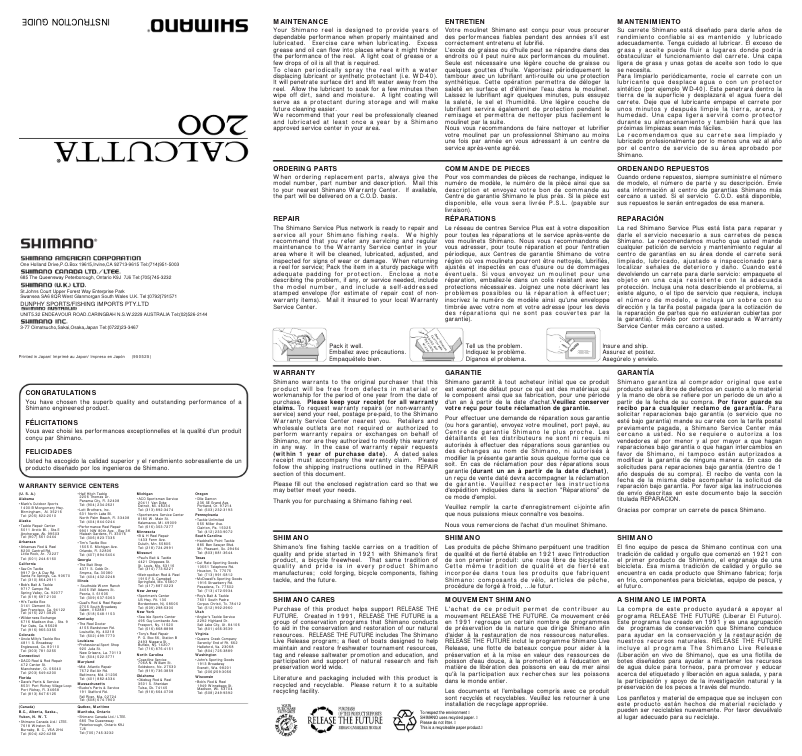 Page 1 of the manual User Manual Shimano Calcutta 200