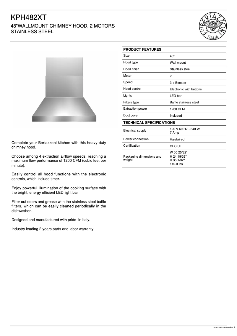 First page image of the manual for KPH482XT