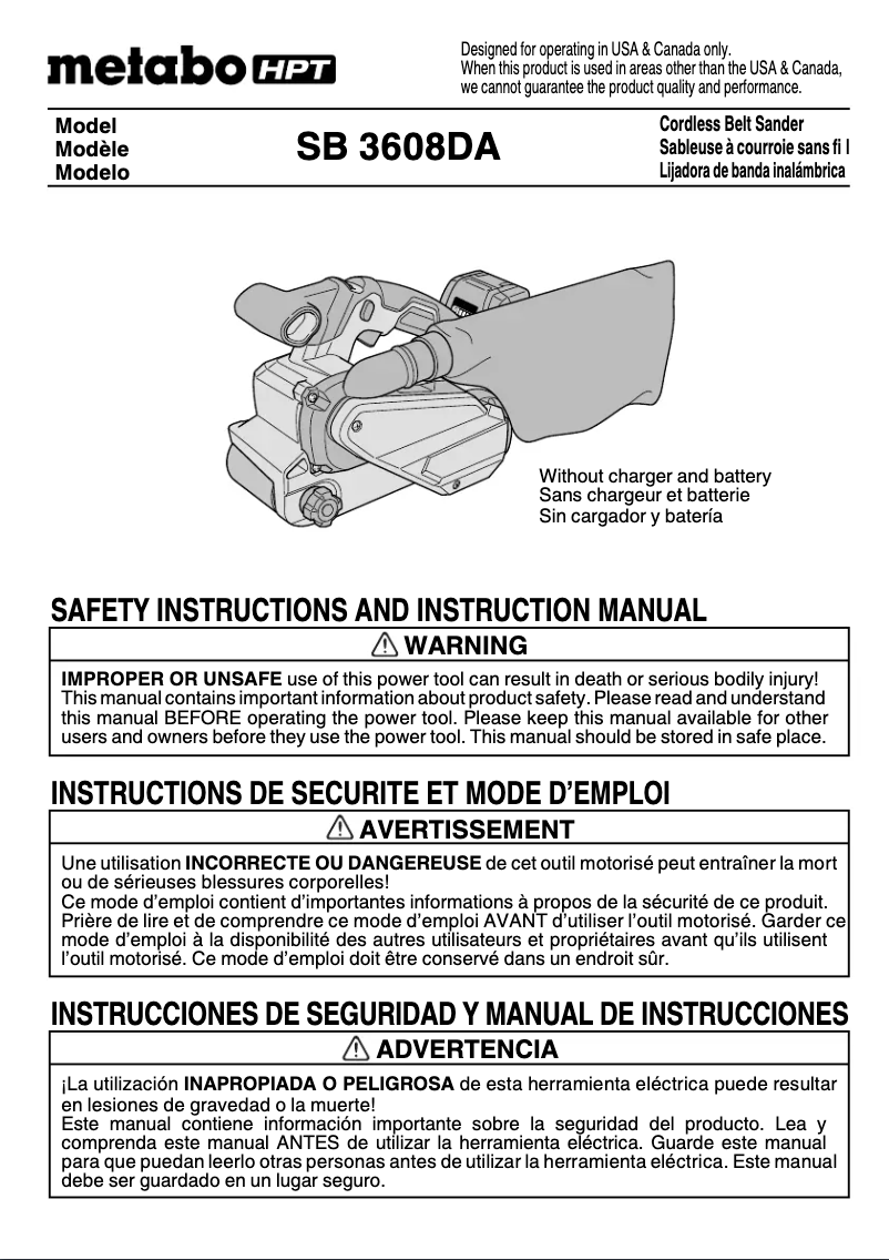 Page 1 of the manual User Manual HiKOKI SB 3608DA