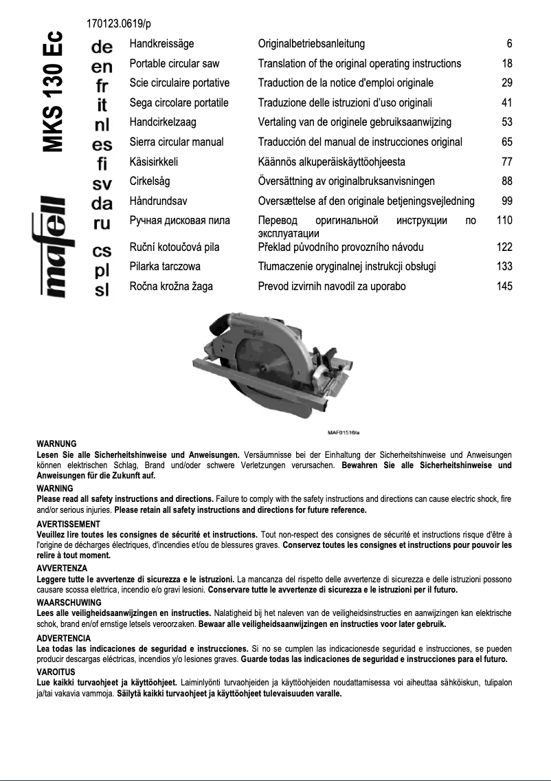 First page image of the manual for MKS 130 Ec