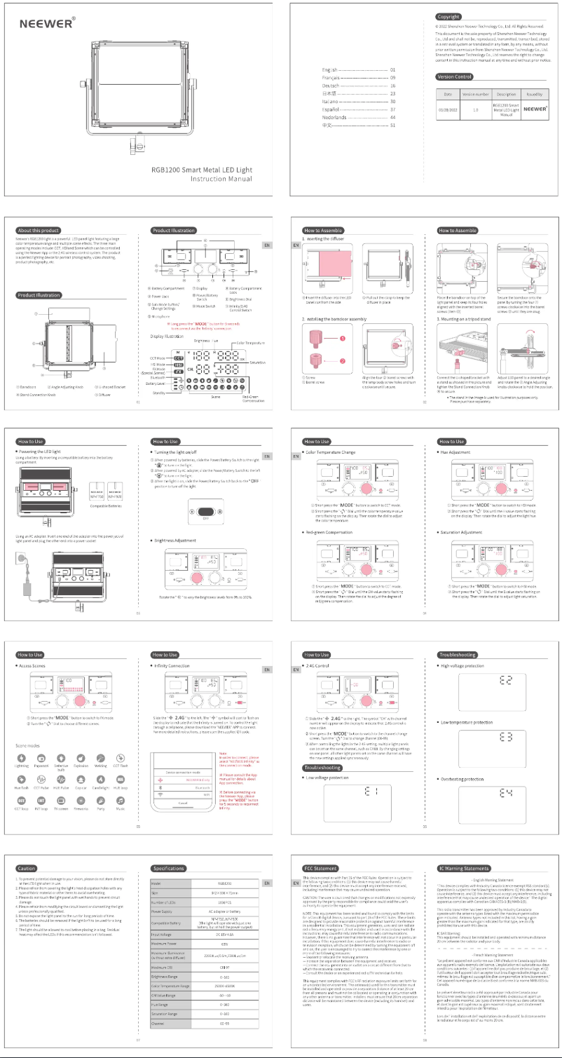 Page 1 of the manual User Manual Neewer RGB1200