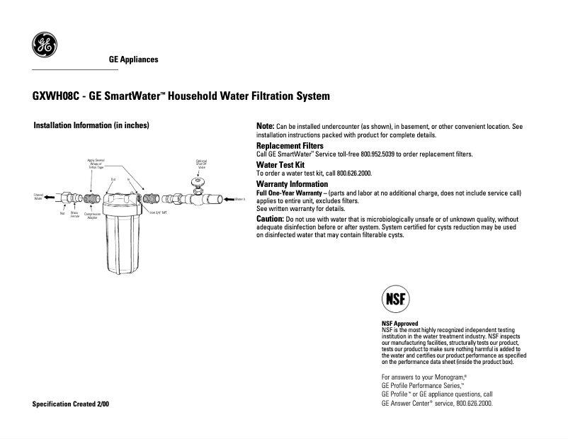 Page 1 of the manual Technical Sheet GE GXWH08C