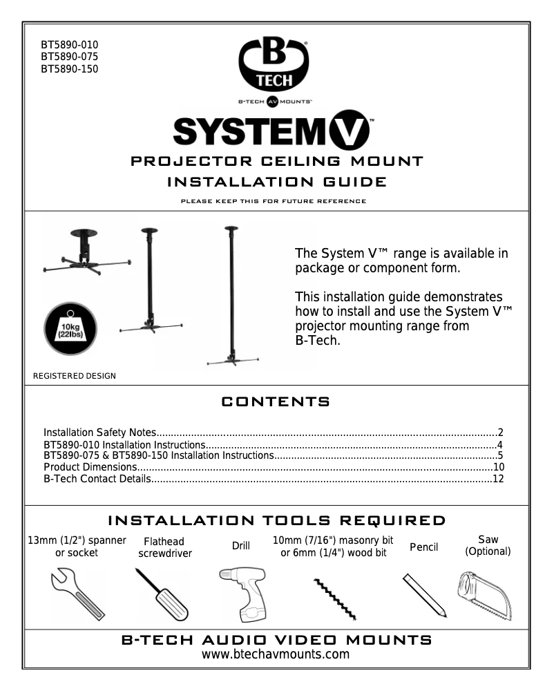 First page image of the manual for BT5890-075
