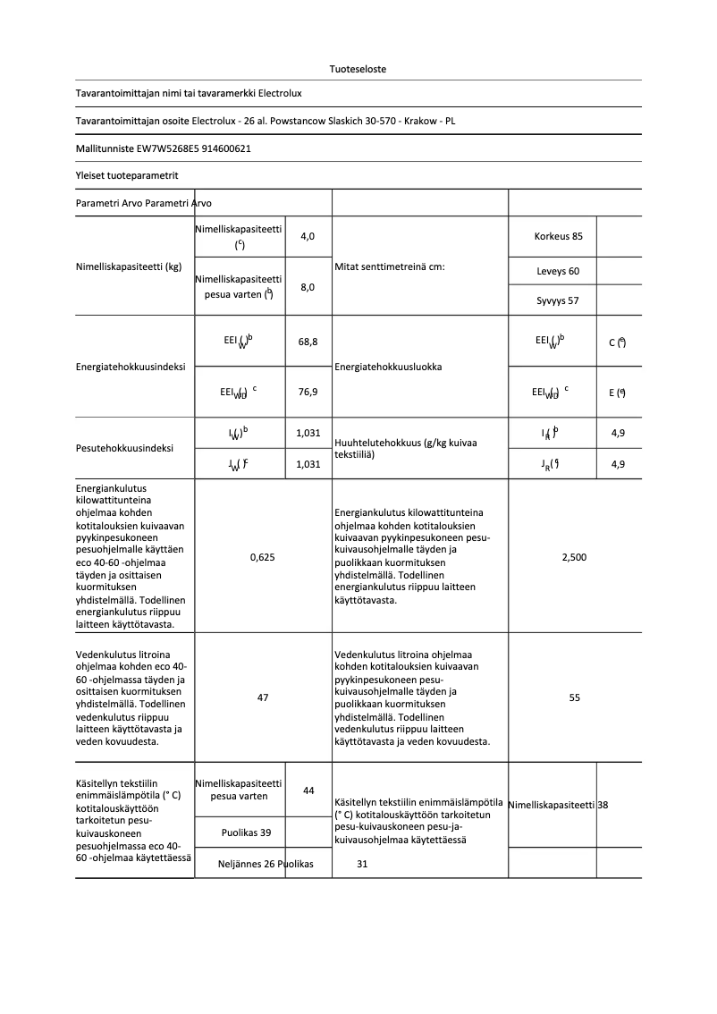 Page 1 of the manual User Manual Electrolux EW7W5268E5