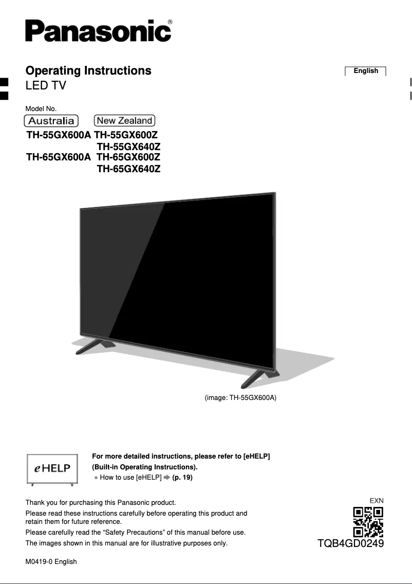 Page 1 of the manual User Manual Panasonic TH-55GX600A