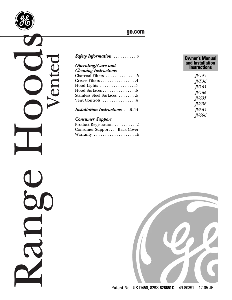 First page image of the manual for Profile JV635CBB