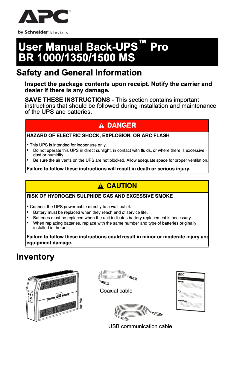 Page 1 of the manual User Manual APC Back-UPS Pro BR1350MS