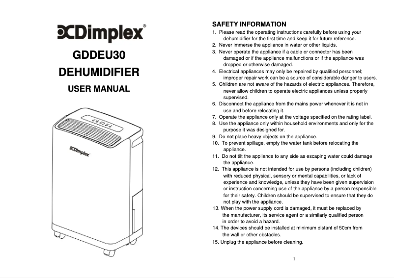 Page 1 of the manual User Manual Dimplex GDDEU30
