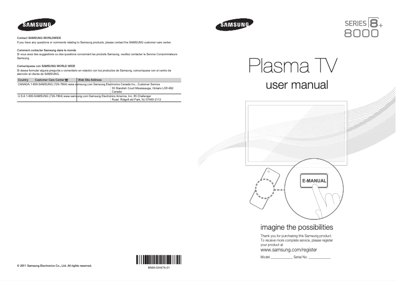 First page image of the manual for PN51D8000