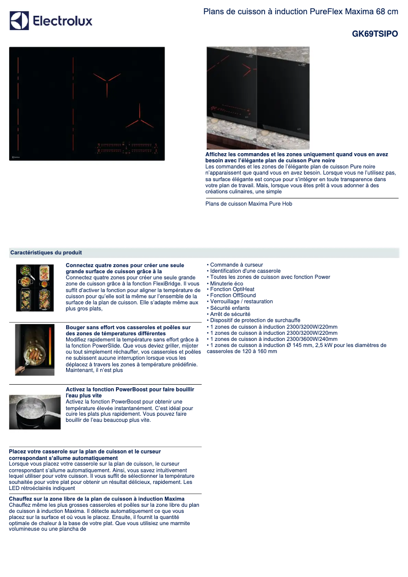 Page 1 of the manual Technical Sheet Electrolux GK69TSIPO