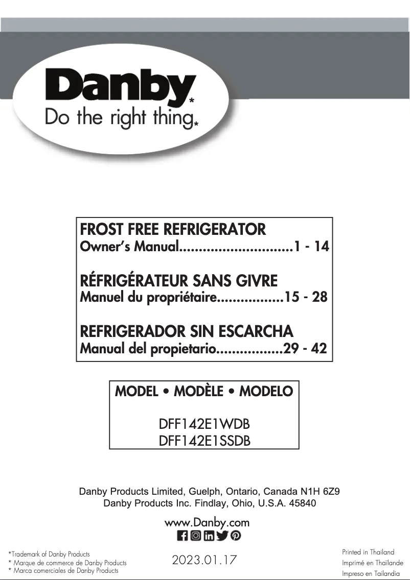 First page image of the manual for DFF142E1WDB