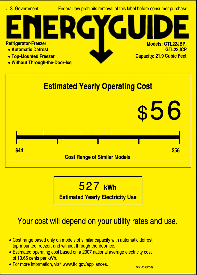 Page 1 of the manual Energy Label GE GTL22JCPBS