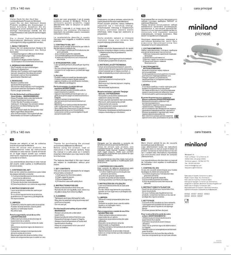 Page 1 of the manual User Manual Miniland Picneat Valencia 89597