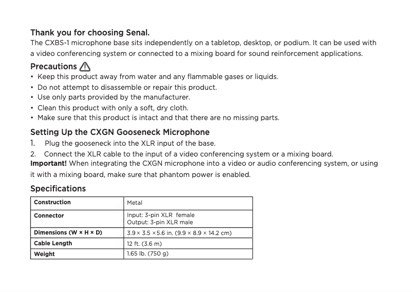 First page image of the manual for CXBS-1