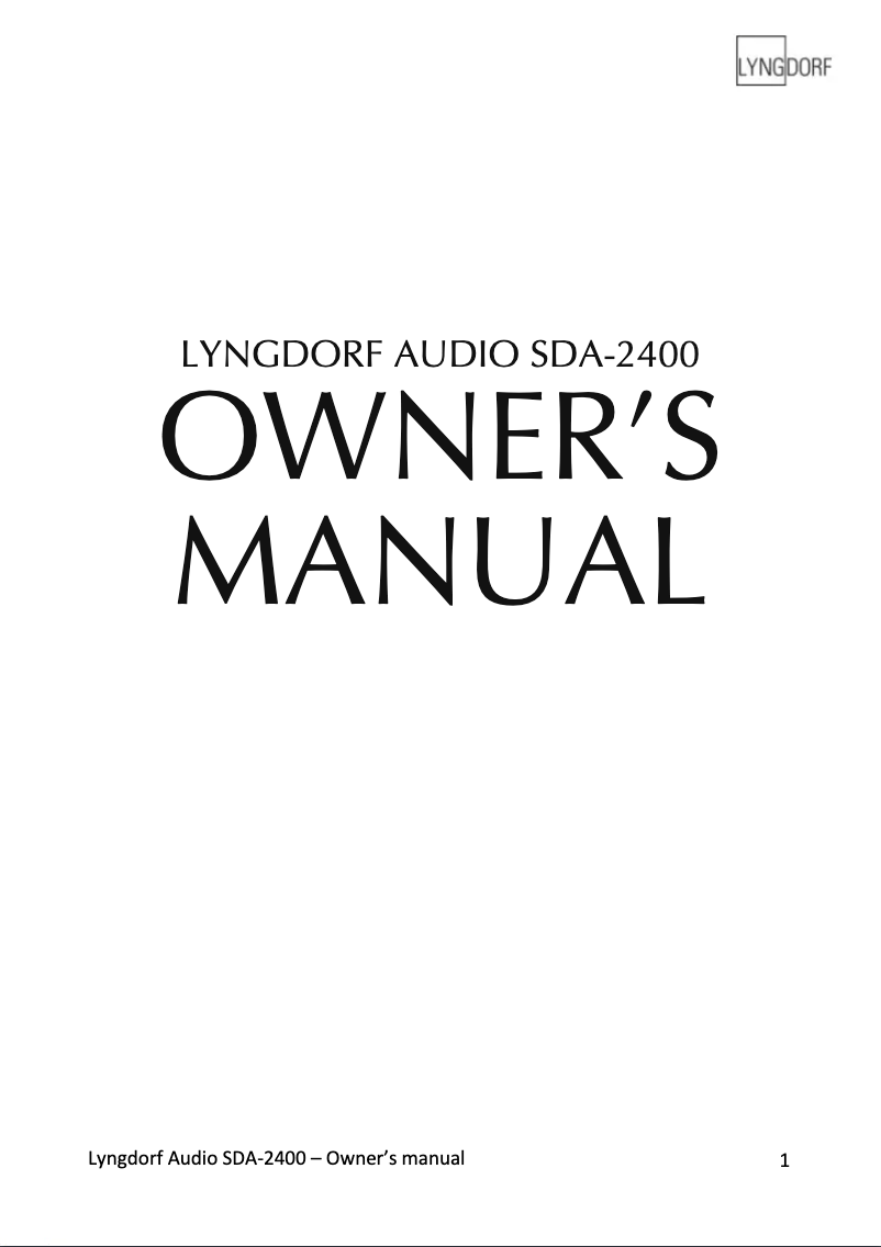 Page 1 of the manual User Manual Lyngdorf SDA-2400