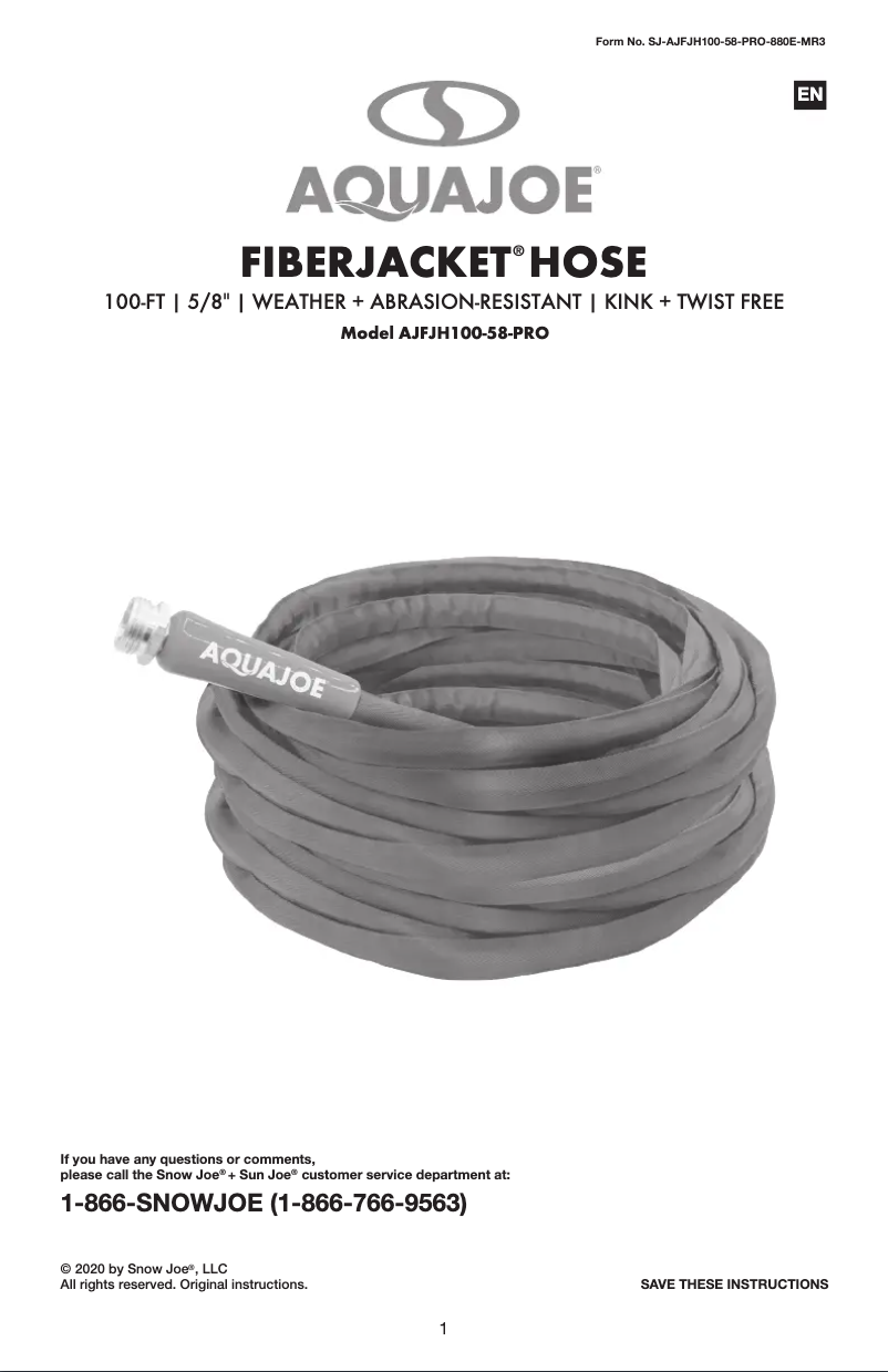 Page 1 of the manual User Manual Aqua Joe AJFJH100-PRO