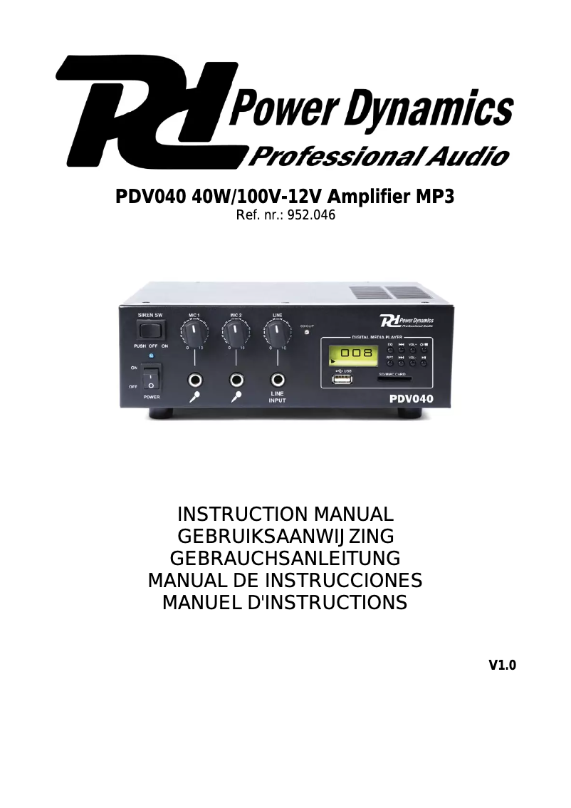 First page image of the manual for PDV040 952.046