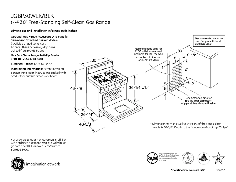 First page image of the manual for JGBP30WEKWW