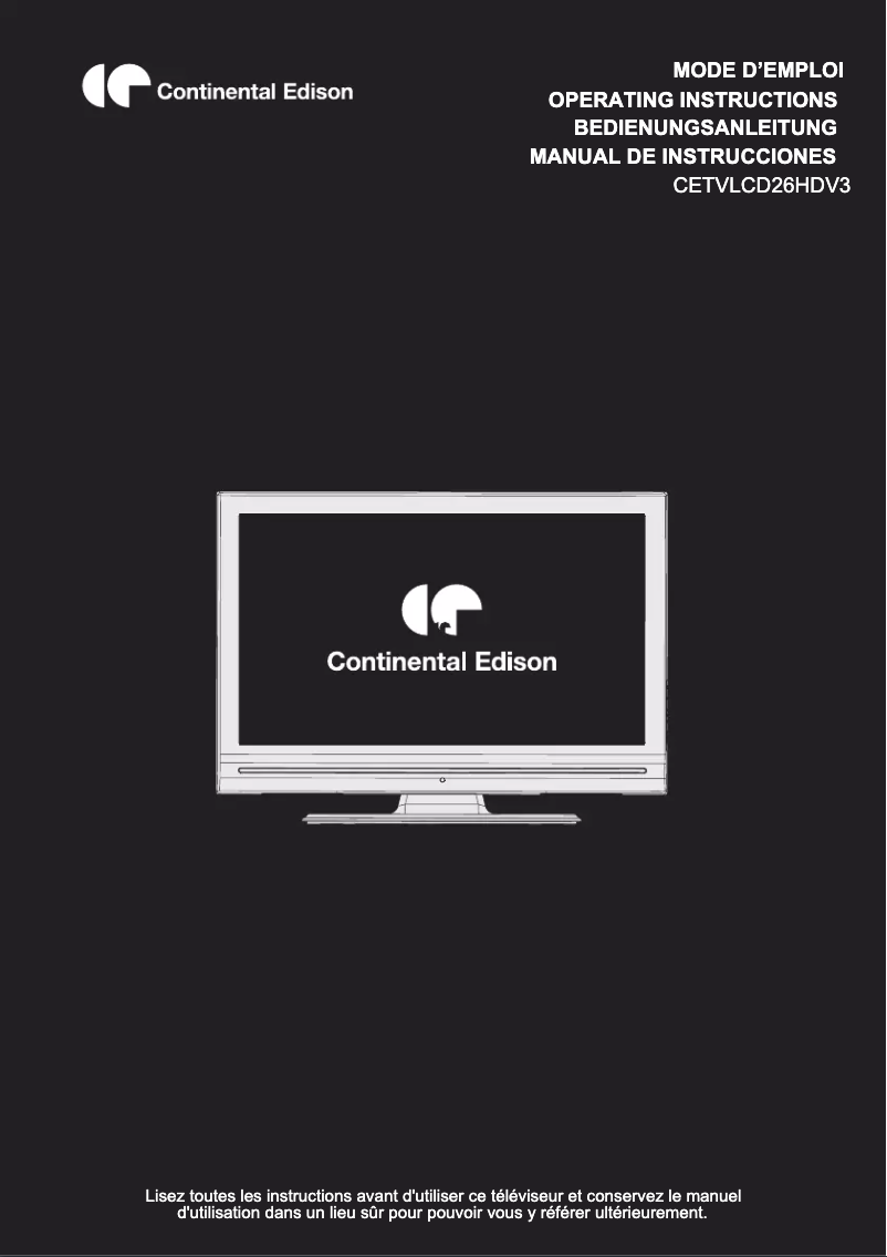 Page 1 of the manual User Manual Continental Edison CETVLCD26HDV3