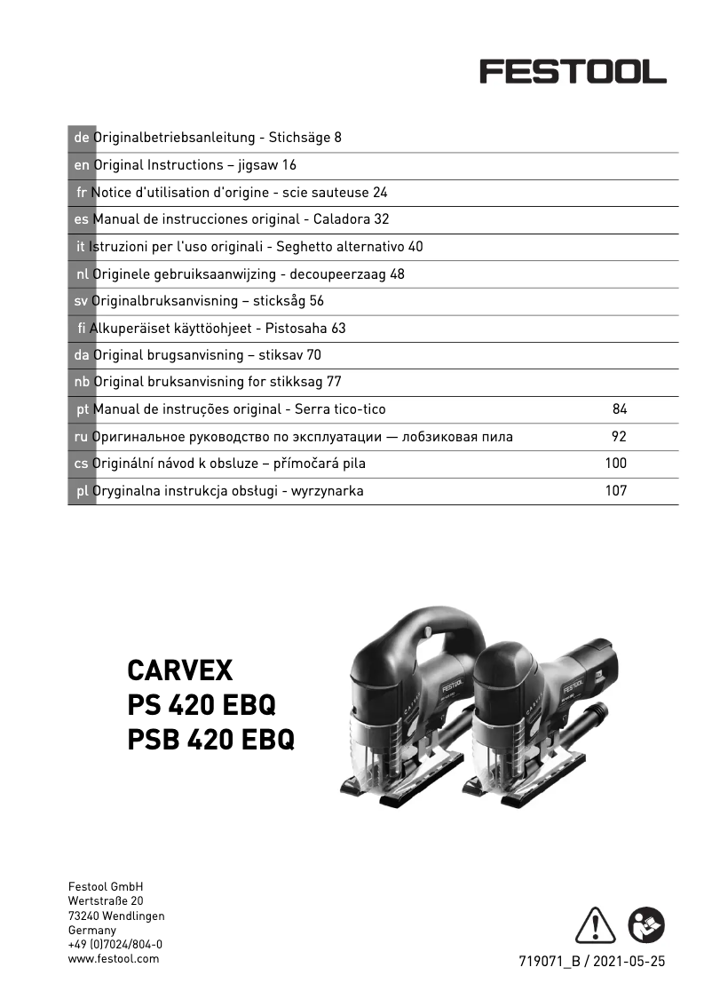 Page 1 of the manual User Manual Festool CARVEX PSB 420