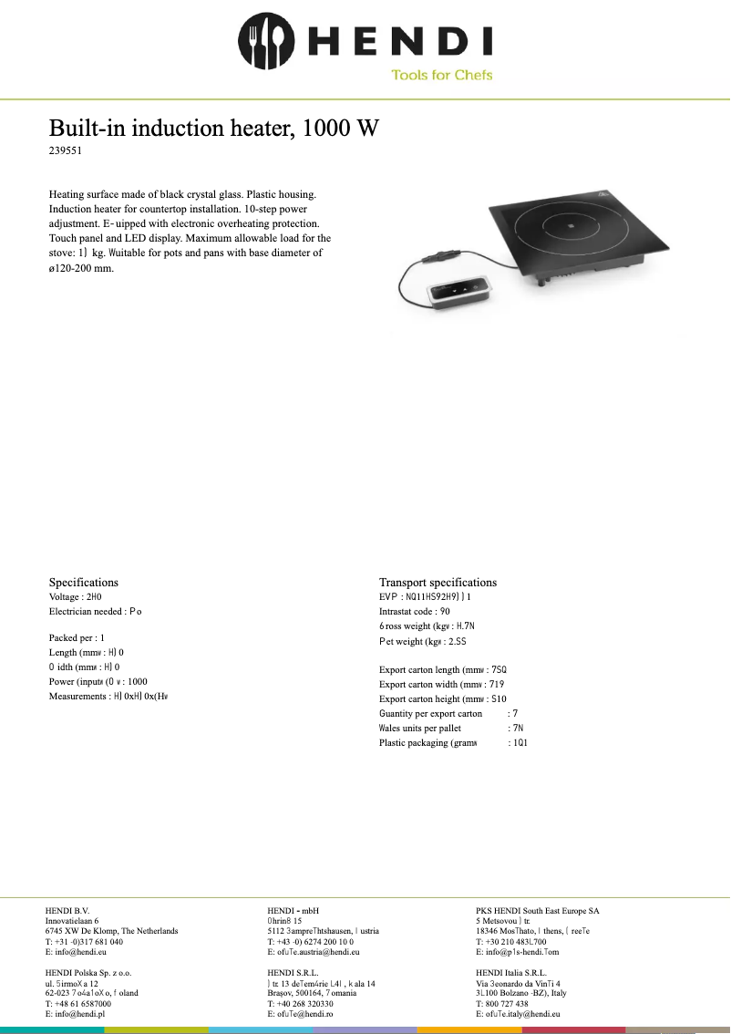Page 1 of the manual Technical Sheet Fine Dine 239551