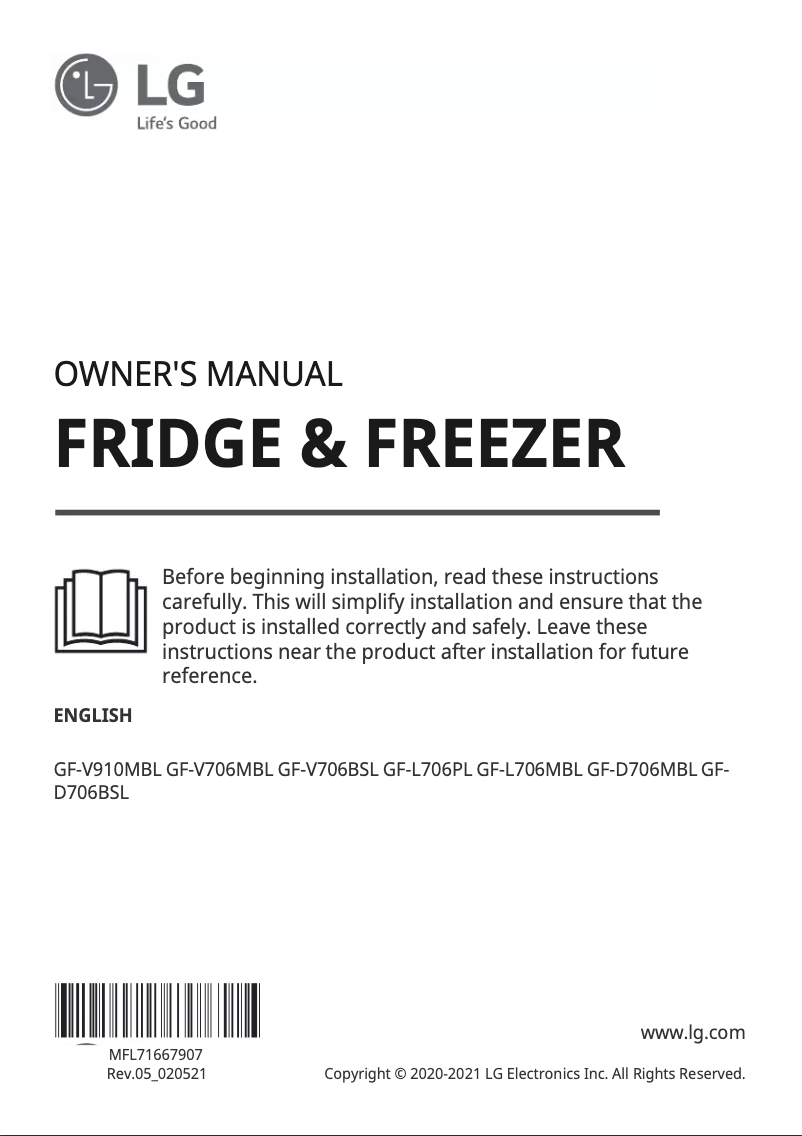 First page image of the manual for GF-L706PL