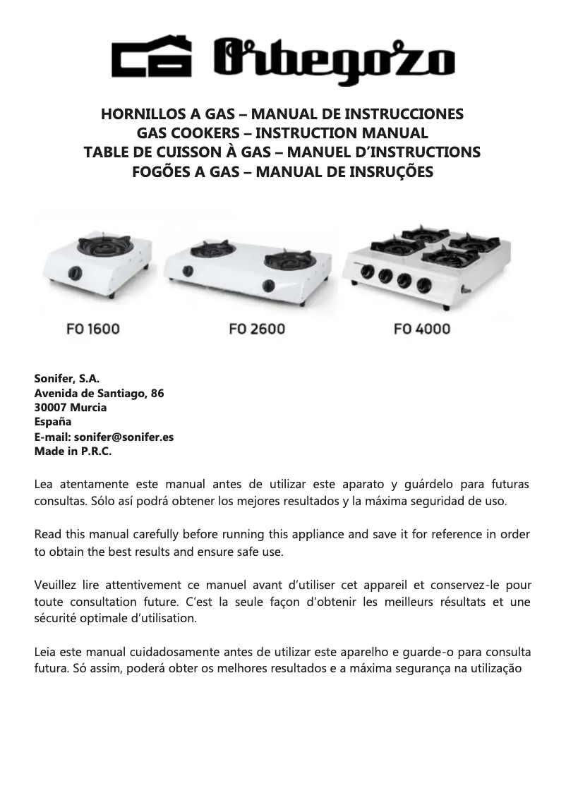 First page image of the manual for FO 4000