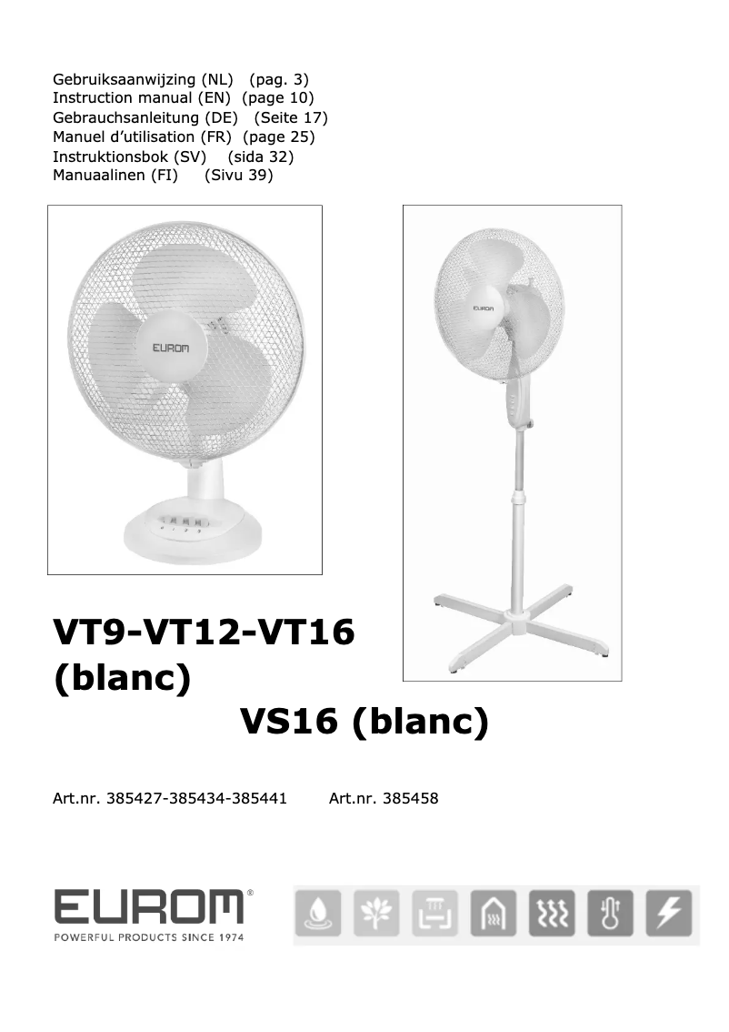 Page 1 de la notice Manuel utilisateur Eurom VT9