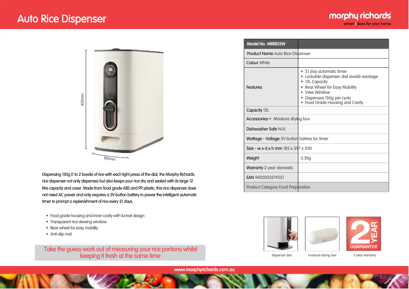 Page 1 of the manual Technical Sheet Morphy Richards MRRB12W