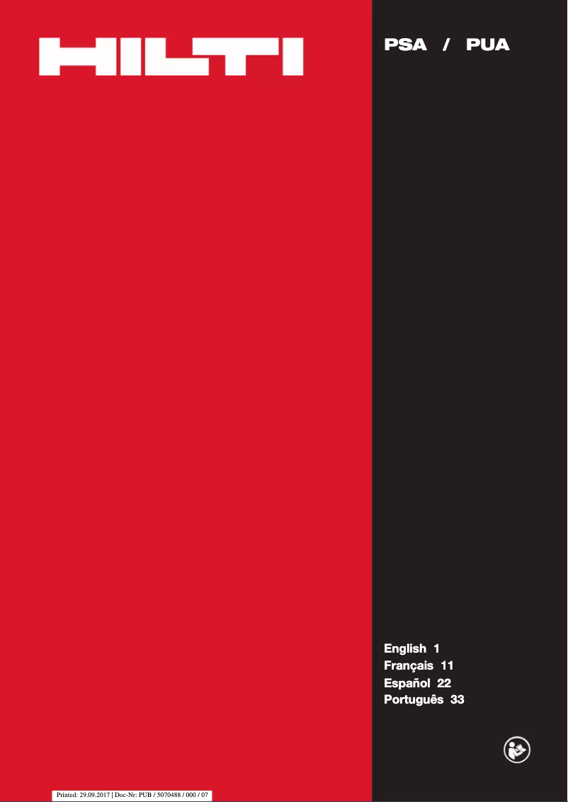 Page 1 of the manual User Manual Hilti PSA 200