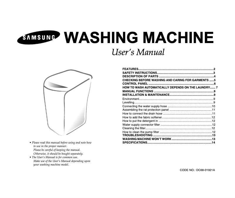 Page 1 of the manual User Manual Samsung WA80R3