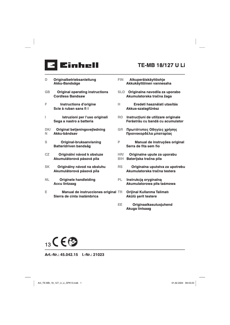 First page image of the manual for TE-MB 18/127 U Li