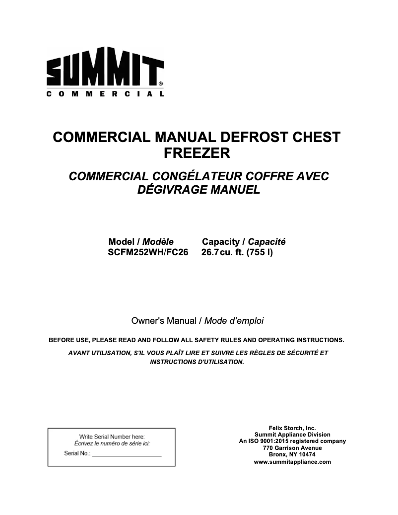 First page image of the manual for SCFM252WH