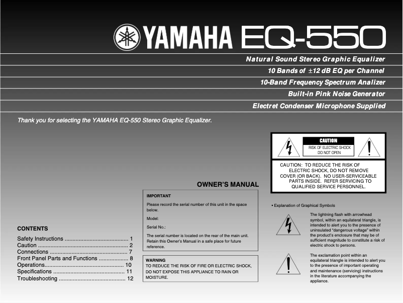 Page 1 of the manual User Manual Yamaha EQ-550