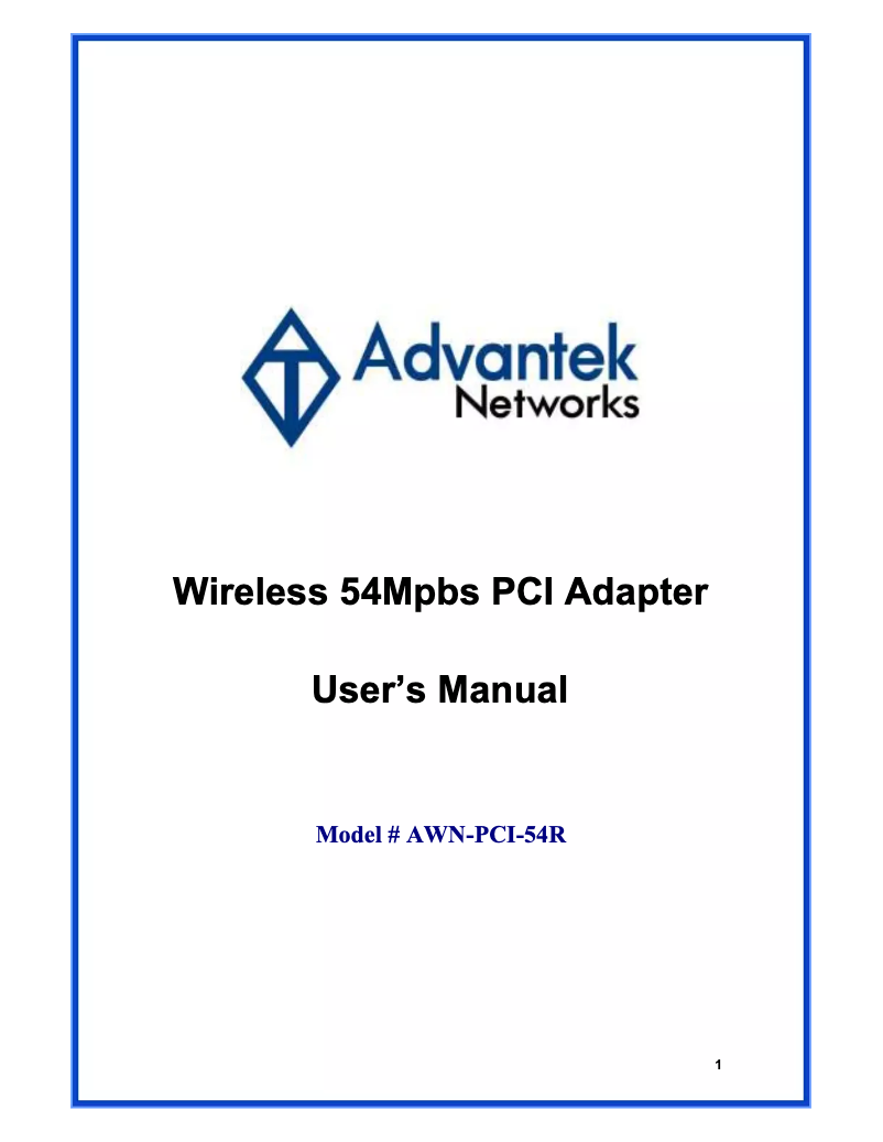 Page 1 of the manual User Manual Advantek Networks AWN-PCI-54R