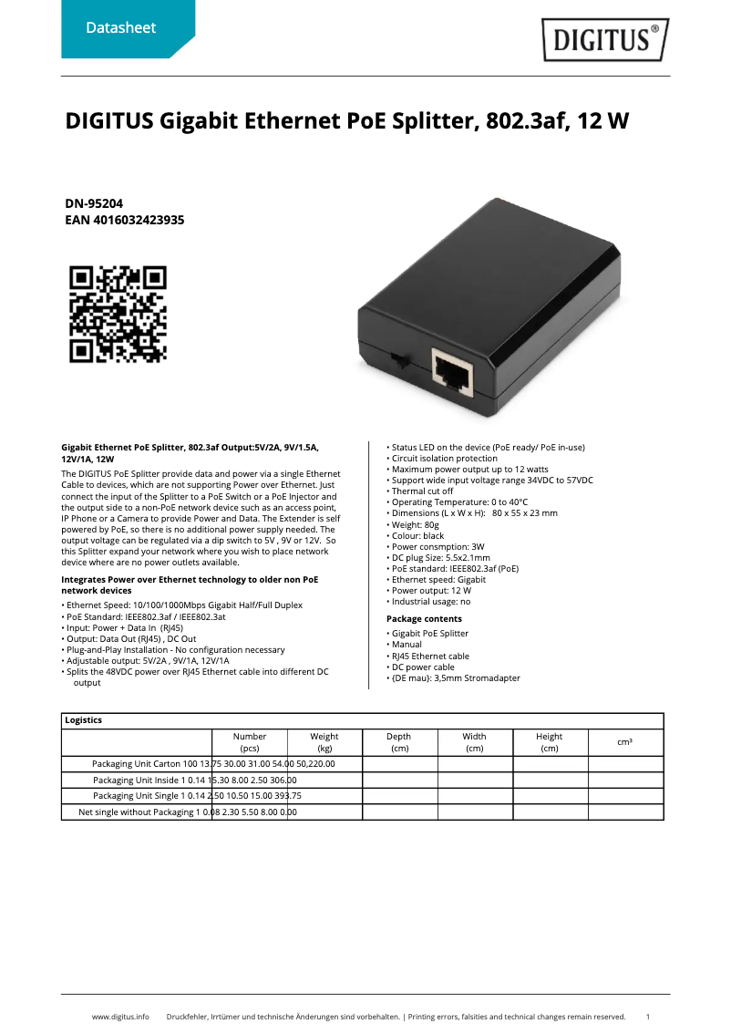 First page image of the manual for DN-95204