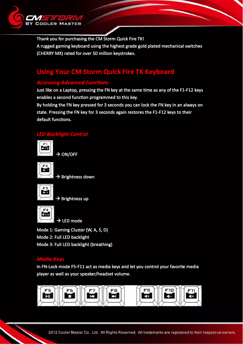 First page image of the manual for QuickFire TK