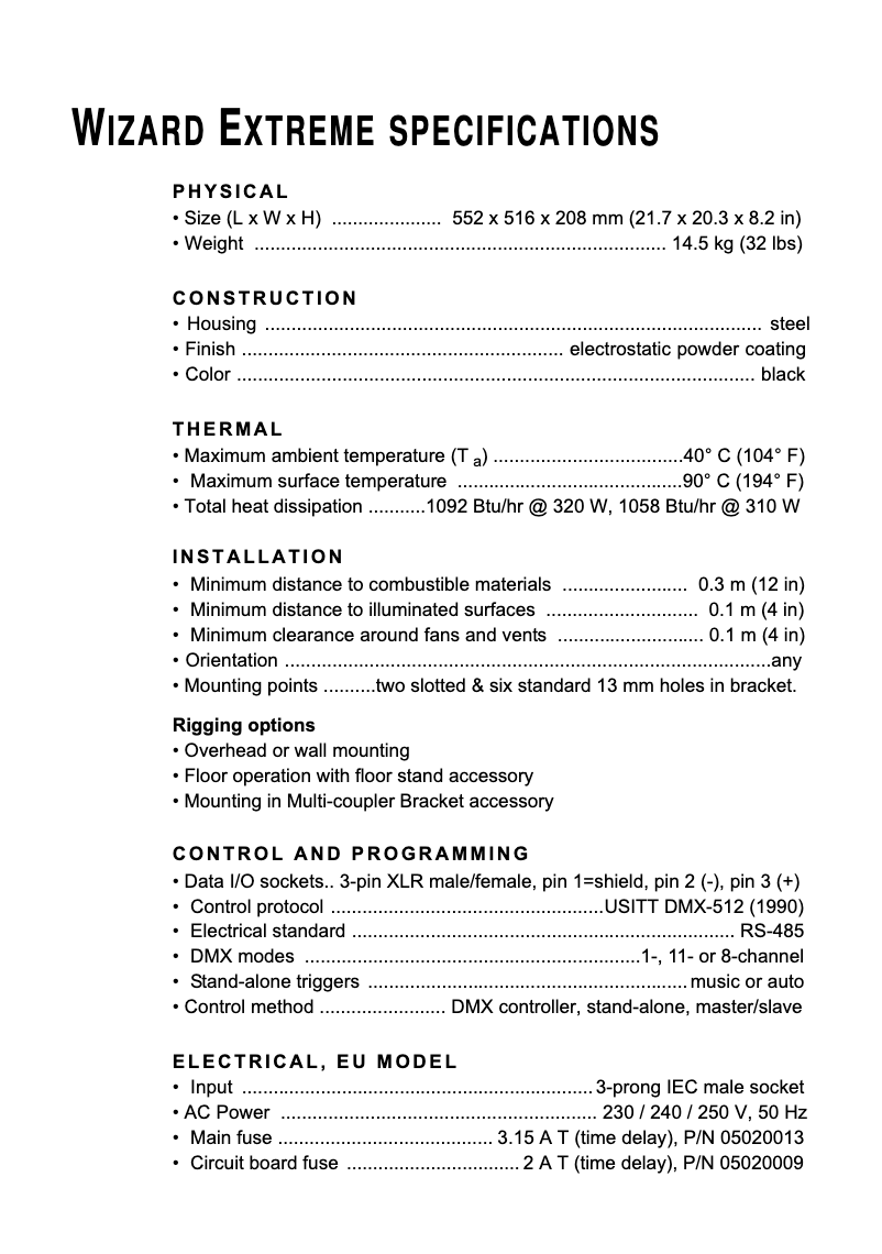 First page image of the manual for Wizard Extreme