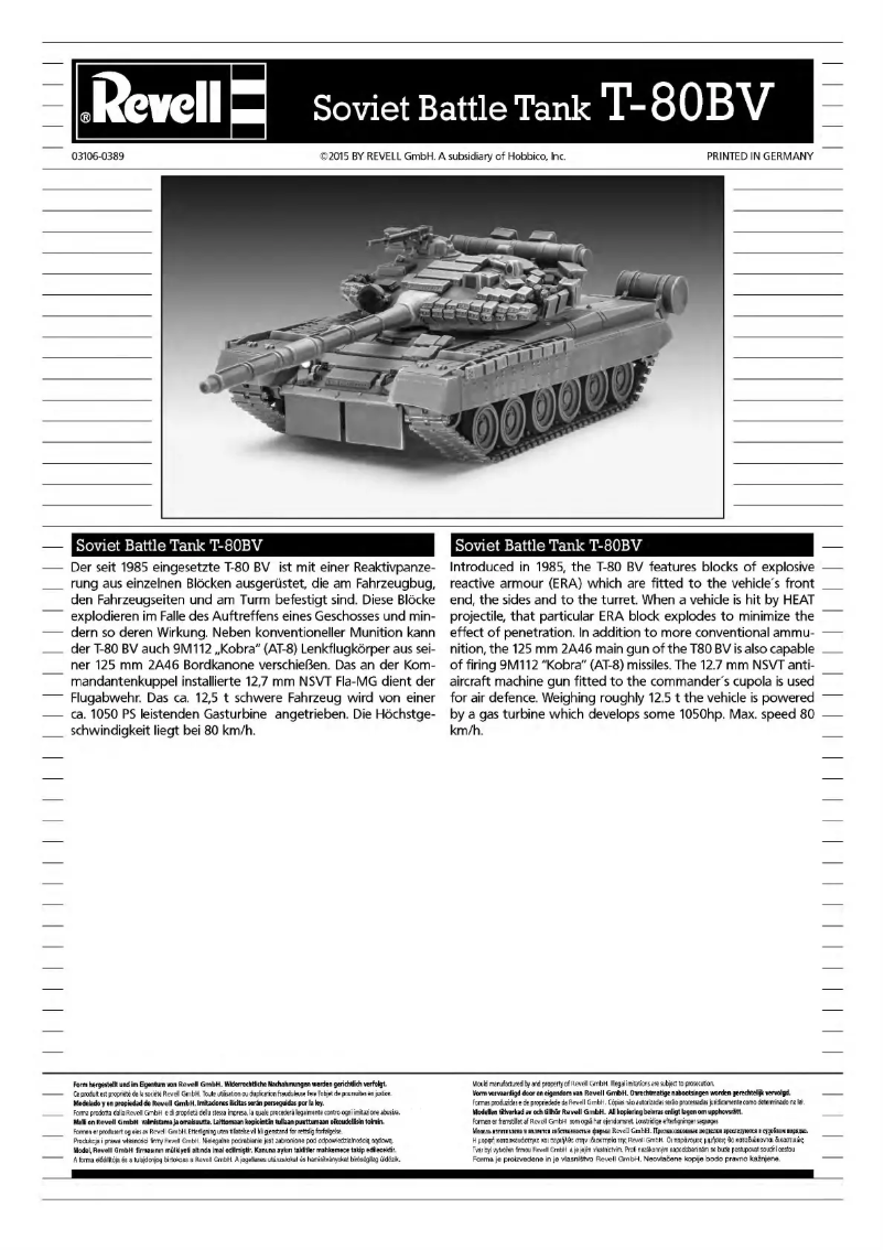 Page 1 of the manual User Manual Revell Soviet Battle Tank T-80BV