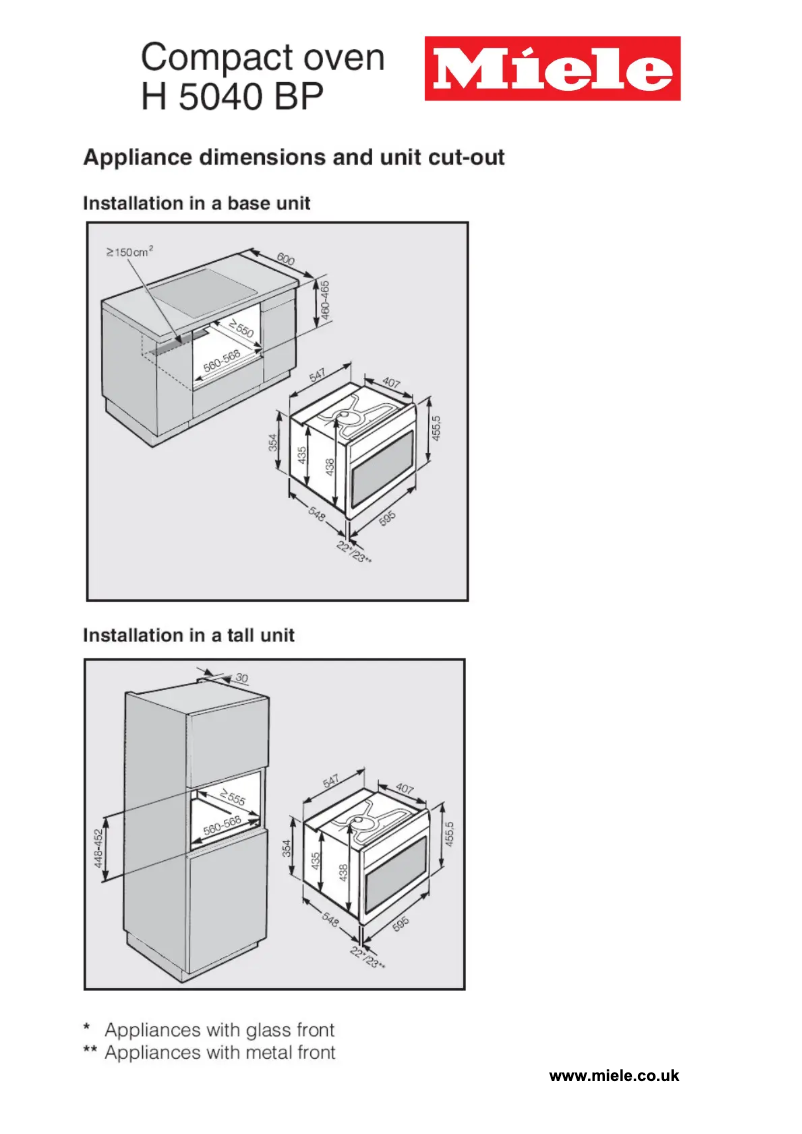 Page 1 of the manual User Manual Miele H 5041 BP