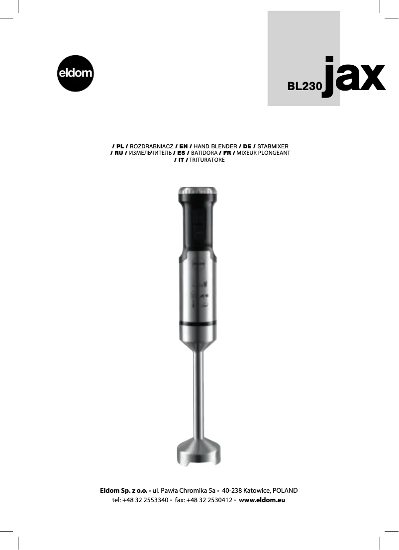 First page image of the manual for Jax BL230