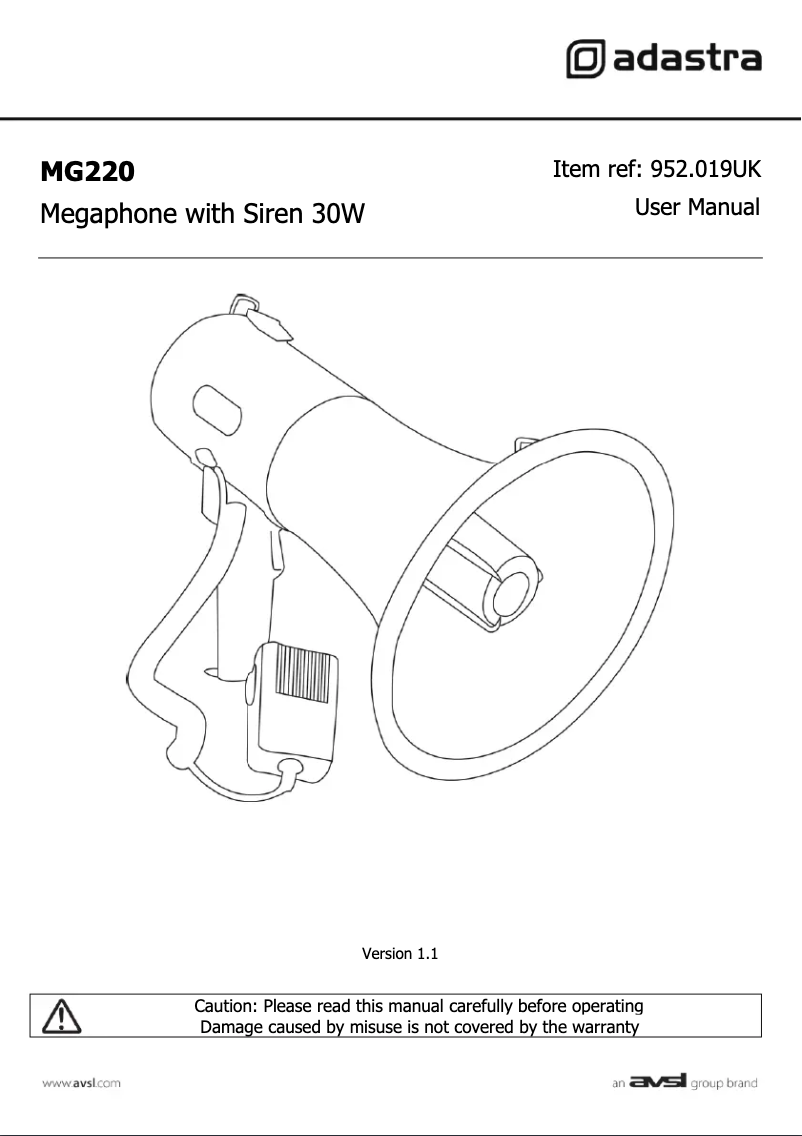 Page 1 of the manual User Manual Adastra MG220