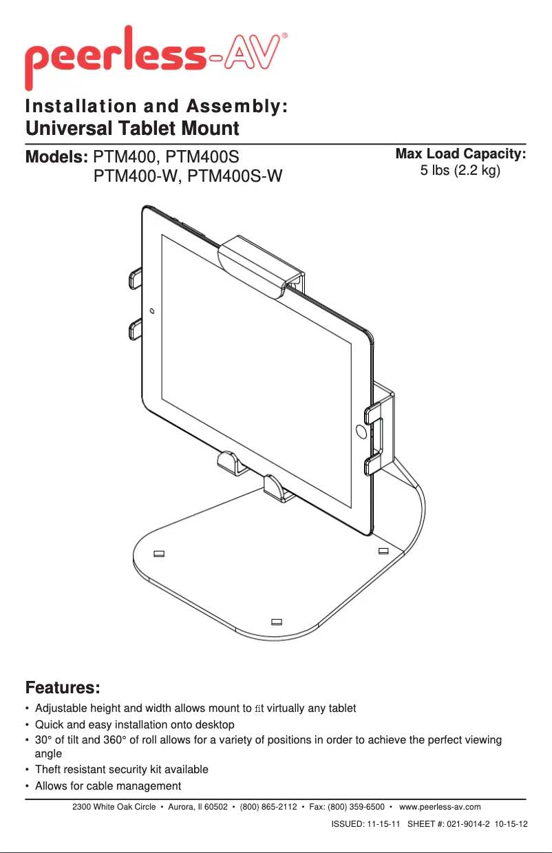 Page 1 of the manual User Manual Peerless-AV PTM400S